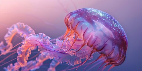 Iridescent Jellyfish Gliding Gracefully Through Ocean Depths at Dusk