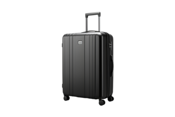 Journey Awaits: Stylish Black Suitcase Rolling on White Background. On a White or Clear Surface PNG Transparent Background.