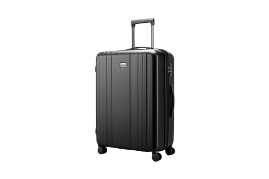 Journey Awaits: Stylish Black Suitcase Rolling on White Background. On a White or Clear Surface PNG Transparent Background.