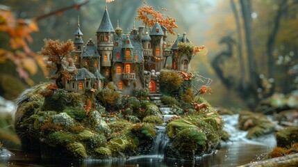 Fototapeta premium Fairy Tale Scenes: Create whimsical scenes reminiscent of fairy tales, with castles, enchanted forests, and magical creatures. 