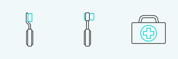 Obraz premium Set line First aid kit, Toothbrush and icon. Vector