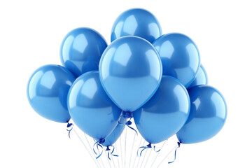 Whimsical Parade: A Cascade of Blue Balloons Floating in the Sky. On a White or Clear Surface PNG Transparent Background.