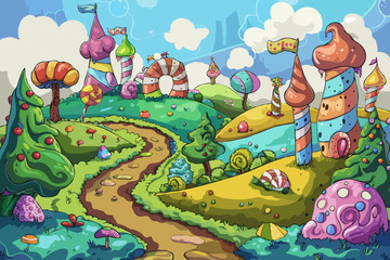 Obraz na płótnie Canvas Candyland, Vector illustration, cartoon background