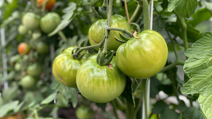 Fall harvest includes green tomatoes in a garden green