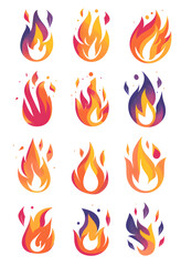 Fire simple flat vector icon collection