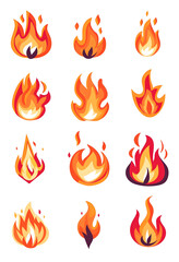 Fire simple flat vector icon collection