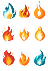 Fire simple flat vector icon collection