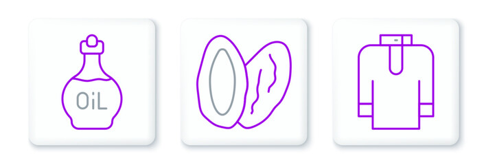 Set line Shirt kurta, Essential oil bottle and Date fruit icon. Vector