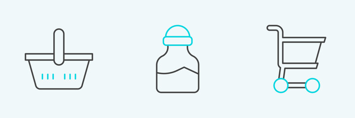 Set line Shopping cart, basket and Spice can icon. Vector