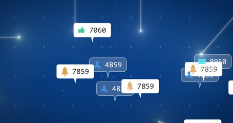 Image of social media data processing over blue background