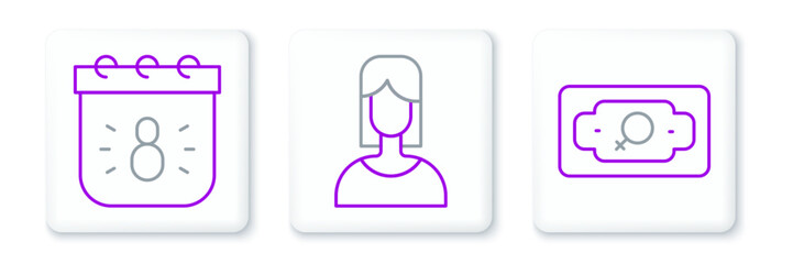 Set line Money growth woman, Calendar with 8 March and Female icon. Vector