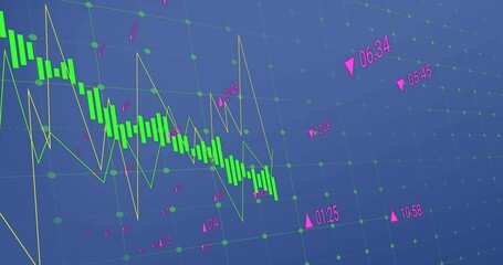 Image of financial data processing over blue background