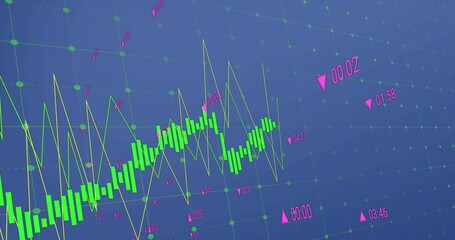 Image of financial data processing over blue background