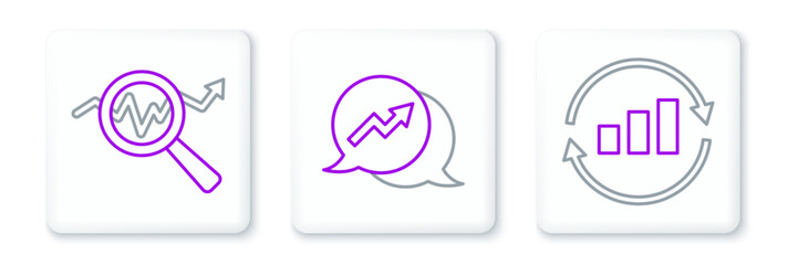 Set line Graph chart infographic, Search data analysis and Financial growth icon. Vector