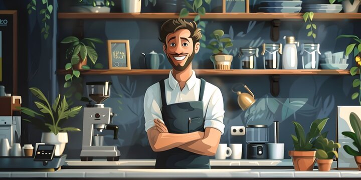 Barista Character Savoring the Calm Caf Ambiance Before Opening Hours