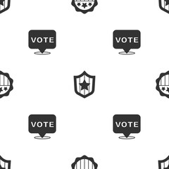 Set USA Independence day, Shield with stars and Vote on seamless pattern. Vector