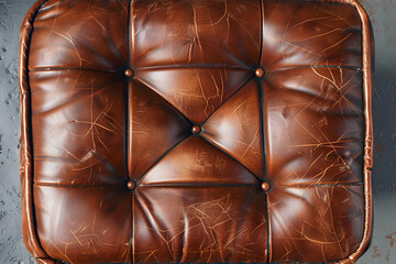 Top view of caramel leather ottoman