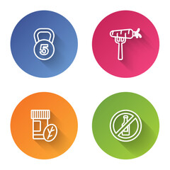 Set line Weight, Carrot on fork, Vitamin pill and No alcohol. Color circle button. Vector