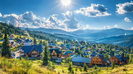 Famous Bukovel ski resort in summer Carpathian  - obrazy, fototapety, plakaty