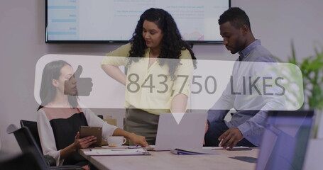 Image of data processing over diverse business people in office