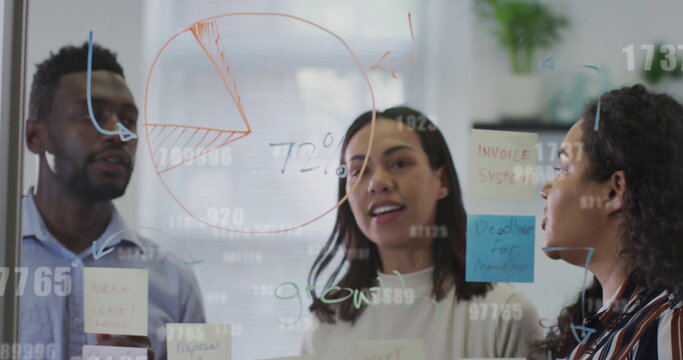 Image of data processing over diverse business people in office