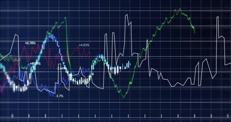 Image of financial data processing on black background