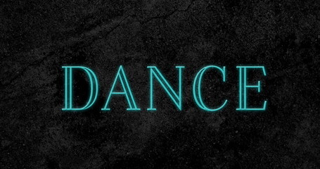 Digitally animated of dance text sparking in blue against black background 4k