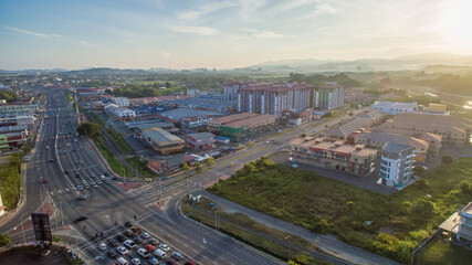 aerial view of Putatan town, Sabah Borneo at sunrise