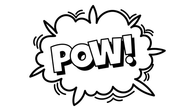 Pow comic bubble. Sound dialogue speech bubbles with word. Pop art expression in black and white color.
