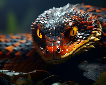 Closeup portrait of a venomous snake. Dangerous animal.