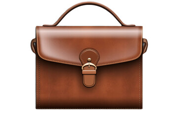 Elegant Brown Leather Briefcase Floating on Air. On a White or Clear Surface PNG Transparent Background.