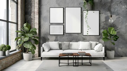 Scandinavian living room, stylish mock up frame