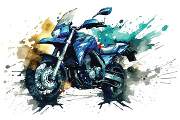 Motorcycle Chopper Bike Drive Hog watercolor white background.
