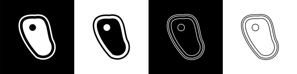 Set Steak meat icon isolated on black and white background. Vector
