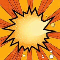 Orange background with a white blank space in the middle depicting a cartoon explosion with yellow rays and stars