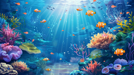 Obraz na płótnie Canvas Sea underwater fish and coral reef in colorful marine.