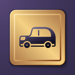 Purple Car icon isolated on purple background. Gold square button. Vector
