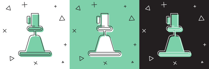 Set Tacheometer, theodolite icon isolated on white and green, black background. Geological survey, engineering equipment for measurement and research. Vector