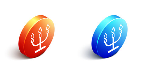 Isometric Candlestick icon isolated on white background. Happy Valentines day. Orange and blue circle button. Vector