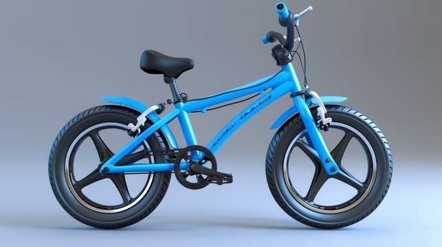 Blue bicycle with black wheels rests on blue surface