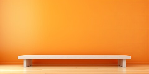 Orange background with a wooden table, product display template. Orange background with a wood floor. Orange and white photo of an empty room