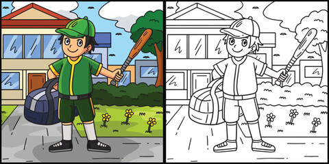 Girl with Sports Bag and Baseball Bat Illustration