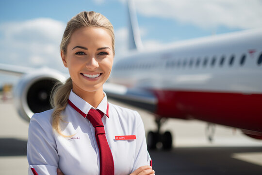 AI generated image of confident commercial airline female pilot ready to fly