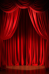 Elegant red velvet curtains on classic theater stage