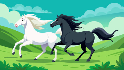 a-wite-arabian-horse-and-black-arabian-horse-gallo