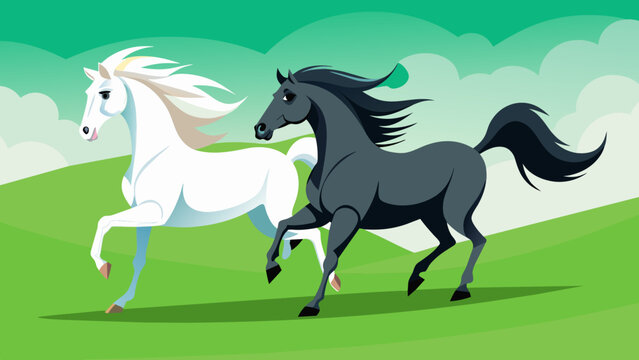 a-wite-arabian-horse-and-black-arabian-horse-gallo