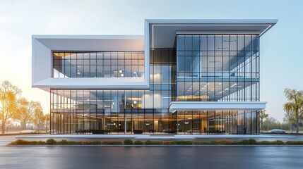 Fototapeta premium A large building with a lot of glass windows and a white facade