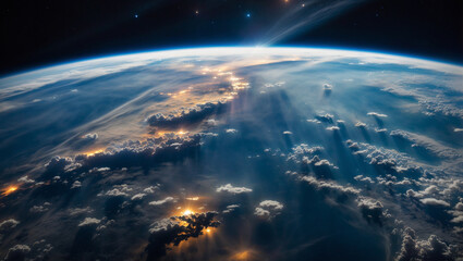 Earth from space showing clouds and a bit of land - obrazy, fototapety, plakaty