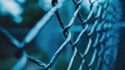 Close-up of a broken chain-link fence - Macro shot of a damaged steel chain-link fence, symbolizing disruption or breaking free from barriers