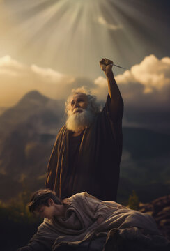 Abraham and Isaac. Sacrificial Love: Abraham's Harrowing Journey with Isaac to the Altar. A Father's Devotion: Abraham's Trial and the Angel's Intervention. Biblical story. The Binding